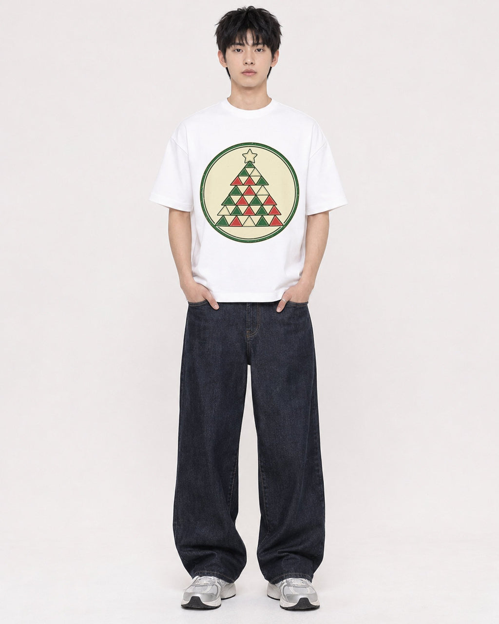 Mockup Boxy Heavyweight Tee White male full-body 01