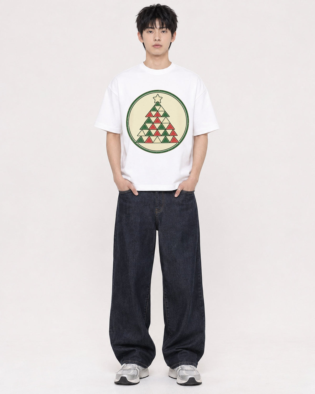 Mockup Boxy Heavyweight Tee White male full-body 01