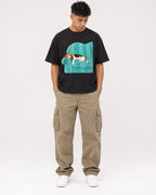 Mockup Boxy Heavyweight Tee Black male full-body 16