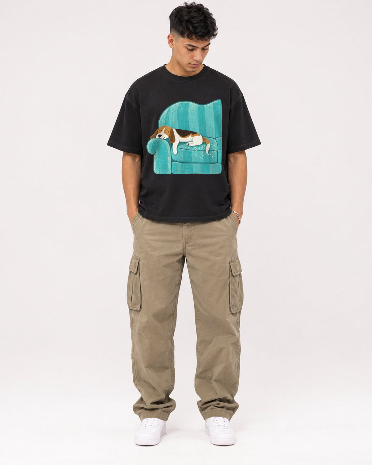 Mockup Boxy Heavyweight Tee Black male full-body 16