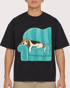 Mockup Boxy Heavyweight Tee Black male close-up 16