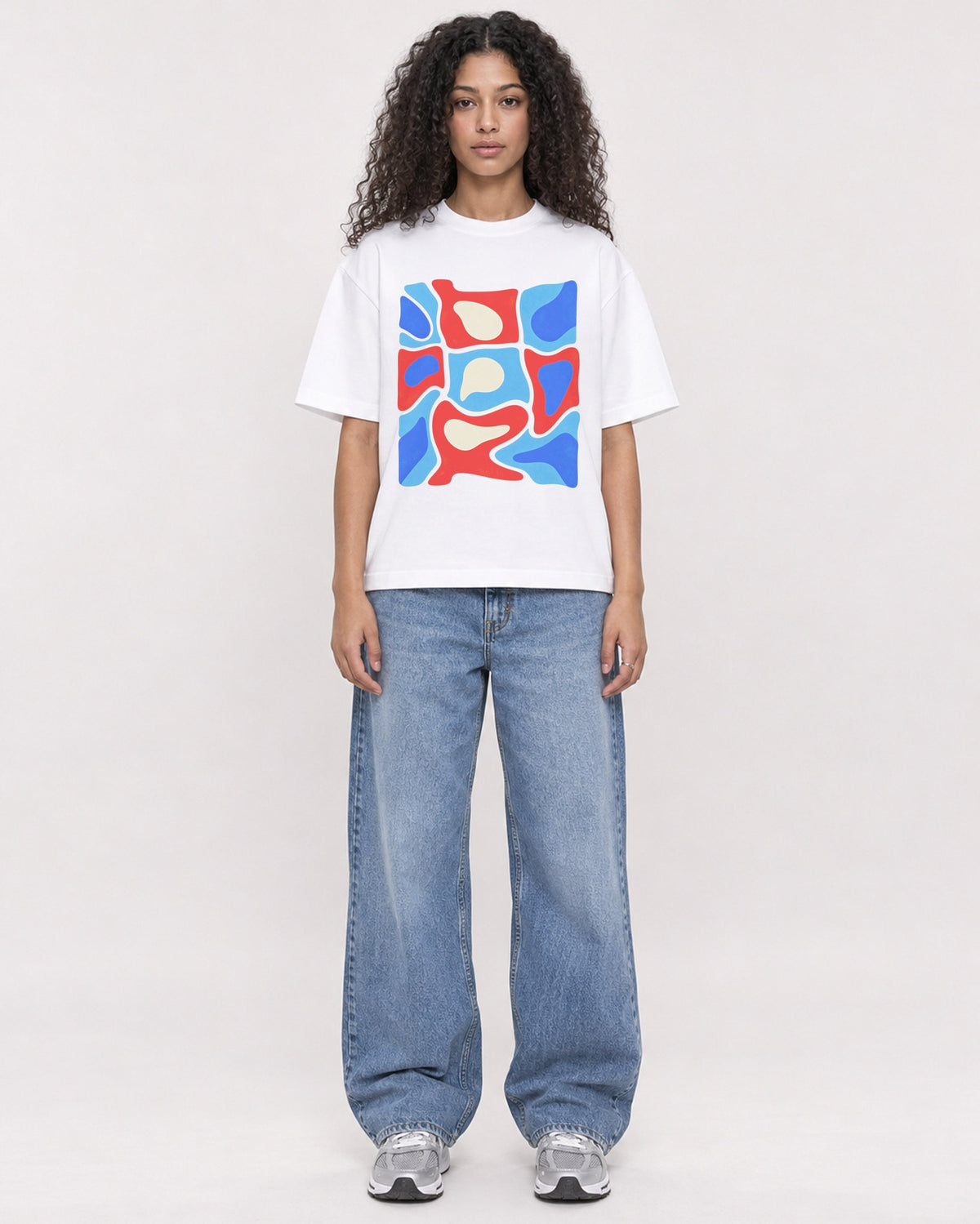 Mockup Boxy Heavyweight Tee White female full-body 10