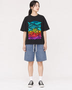Mockup Boxy Heavyweight Tee Black female full-body 21