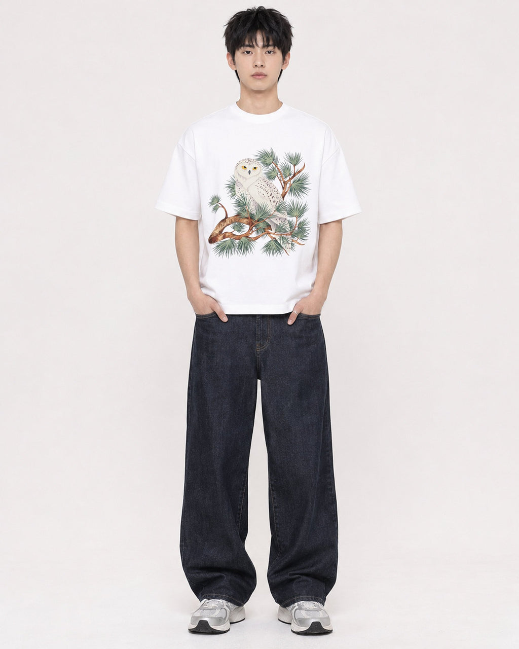 Mockup Boxy Heavyweight Tee White male full-body 01