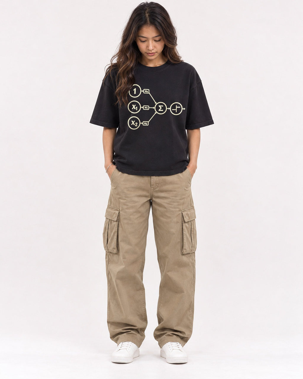 Mockup Boxy Heavyweight Tee Black female full-body 02