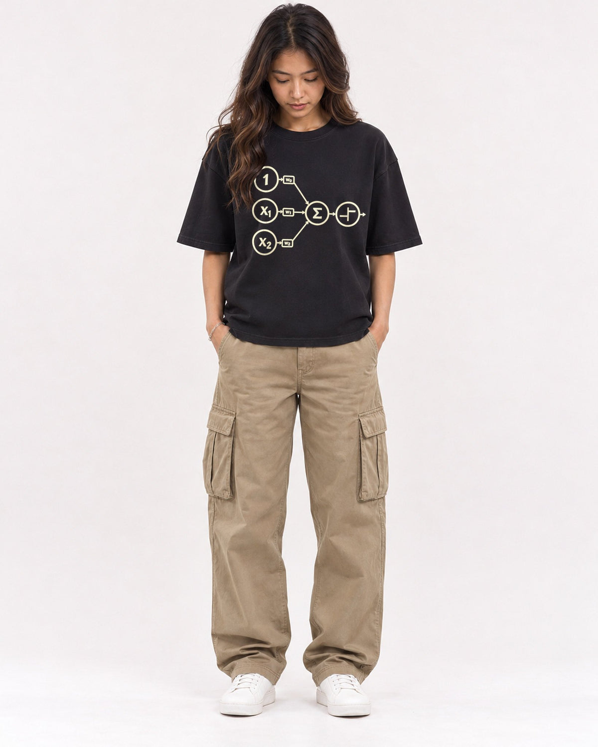 Mockup Boxy Heavyweight Tee Black female full-body 02