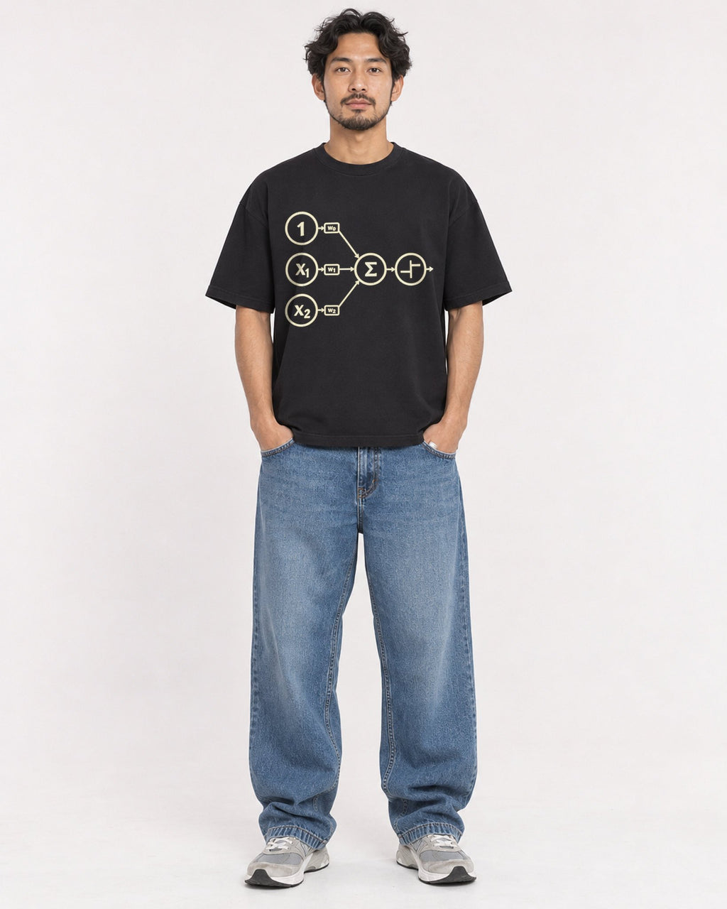 Mockup Boxy Heavyweight Tee Black male full-body 02