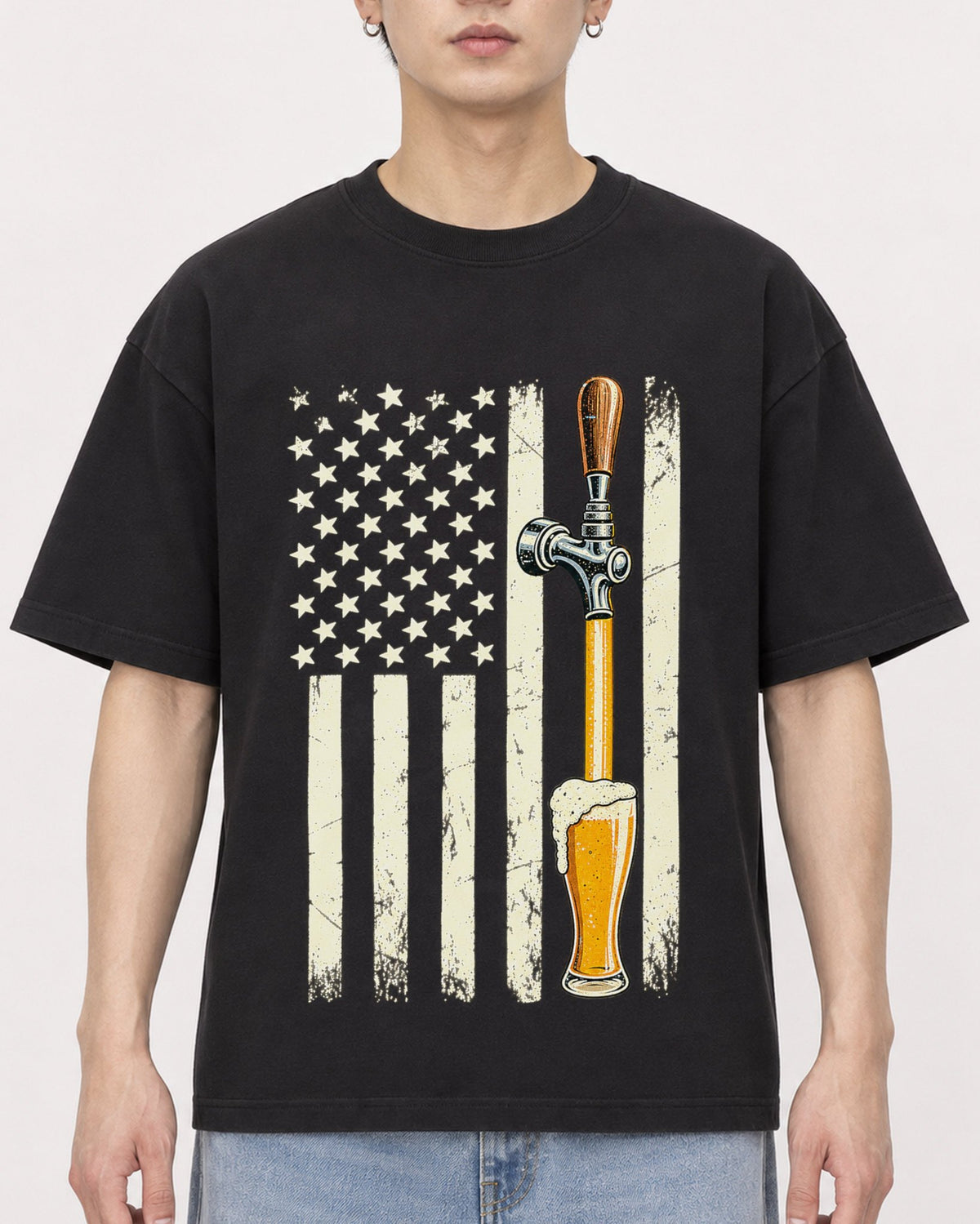 Mockup Boxy Heavyweight Tee Black male close-up 01