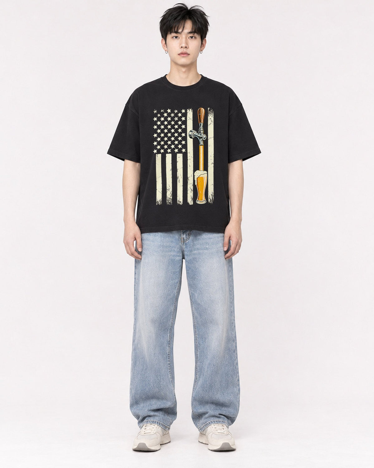 Mockup Boxy Heavyweight Tee Black male full-body 01