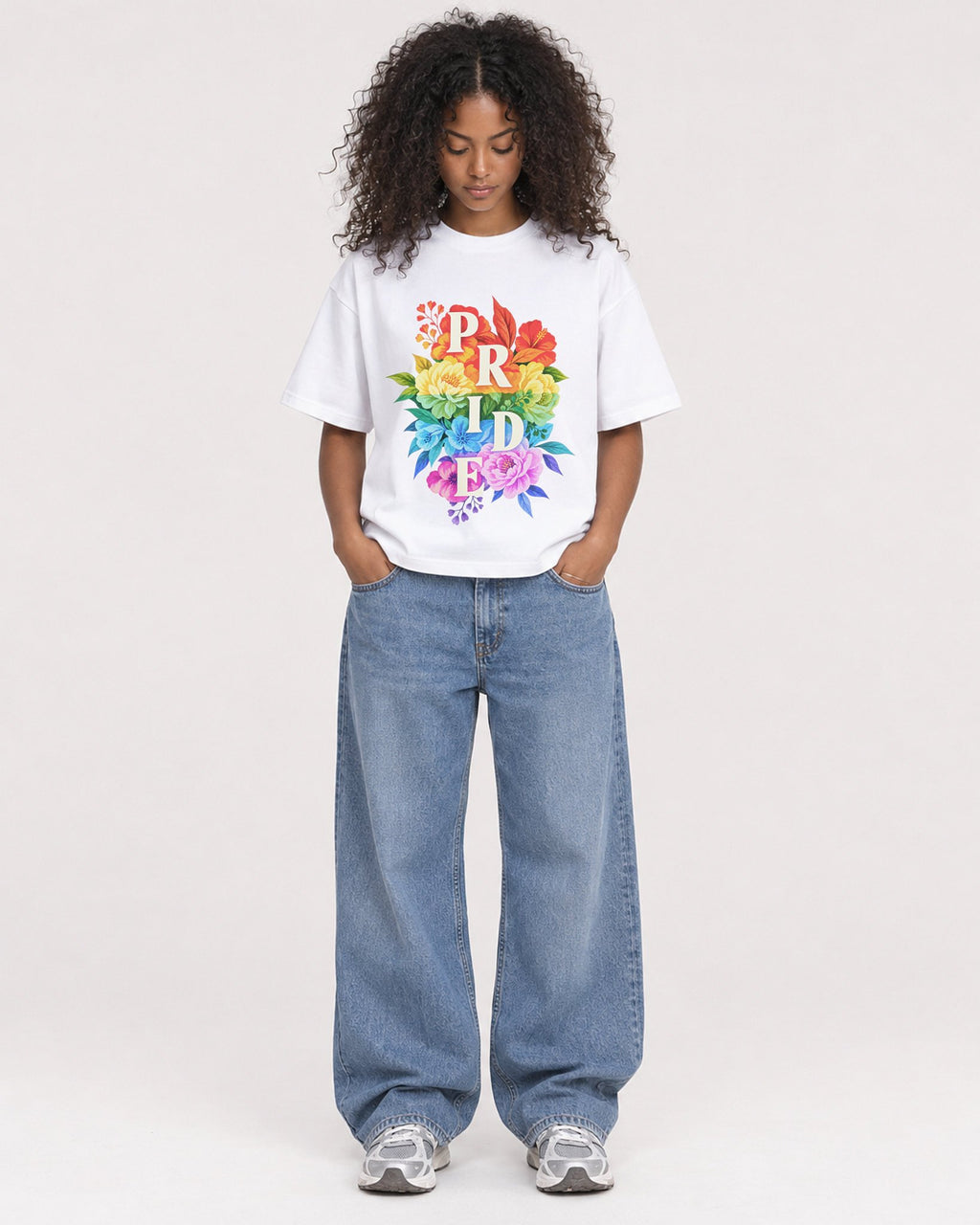 Mockup Boxy Heavyweight Tee White female full-body 05