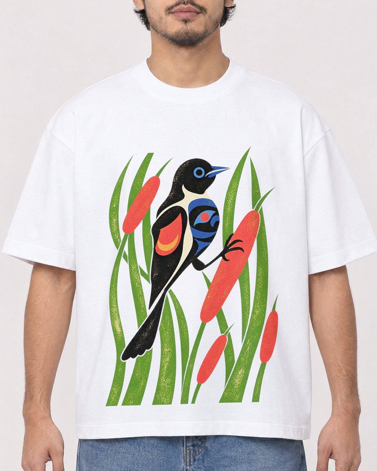 Mockup Boxy Heavyweight Tee White male close-up 02