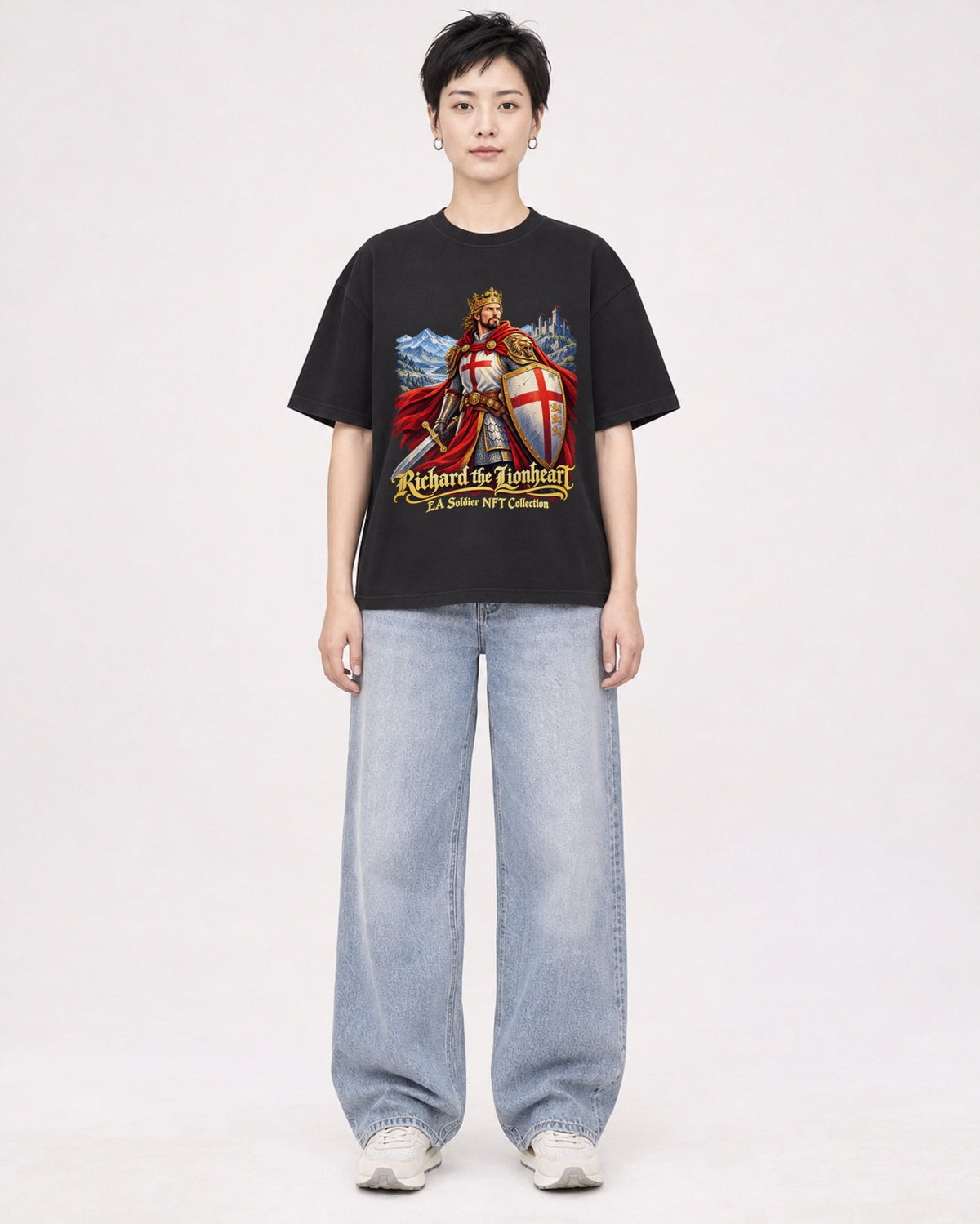 Mockup Boxy Heavyweight Tee Black female full-body 23