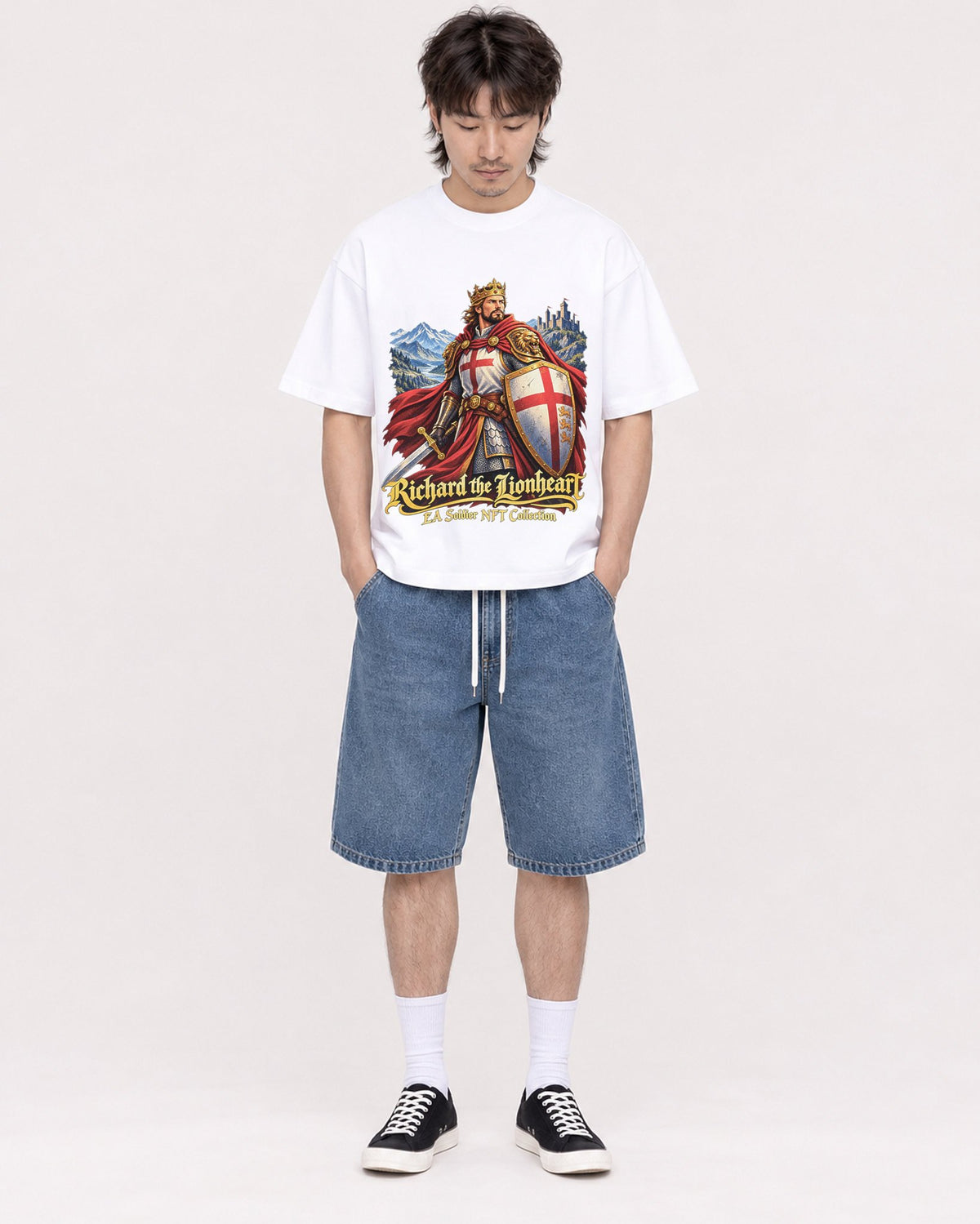Mockup Boxy Heavyweight Tee White male full-body 23