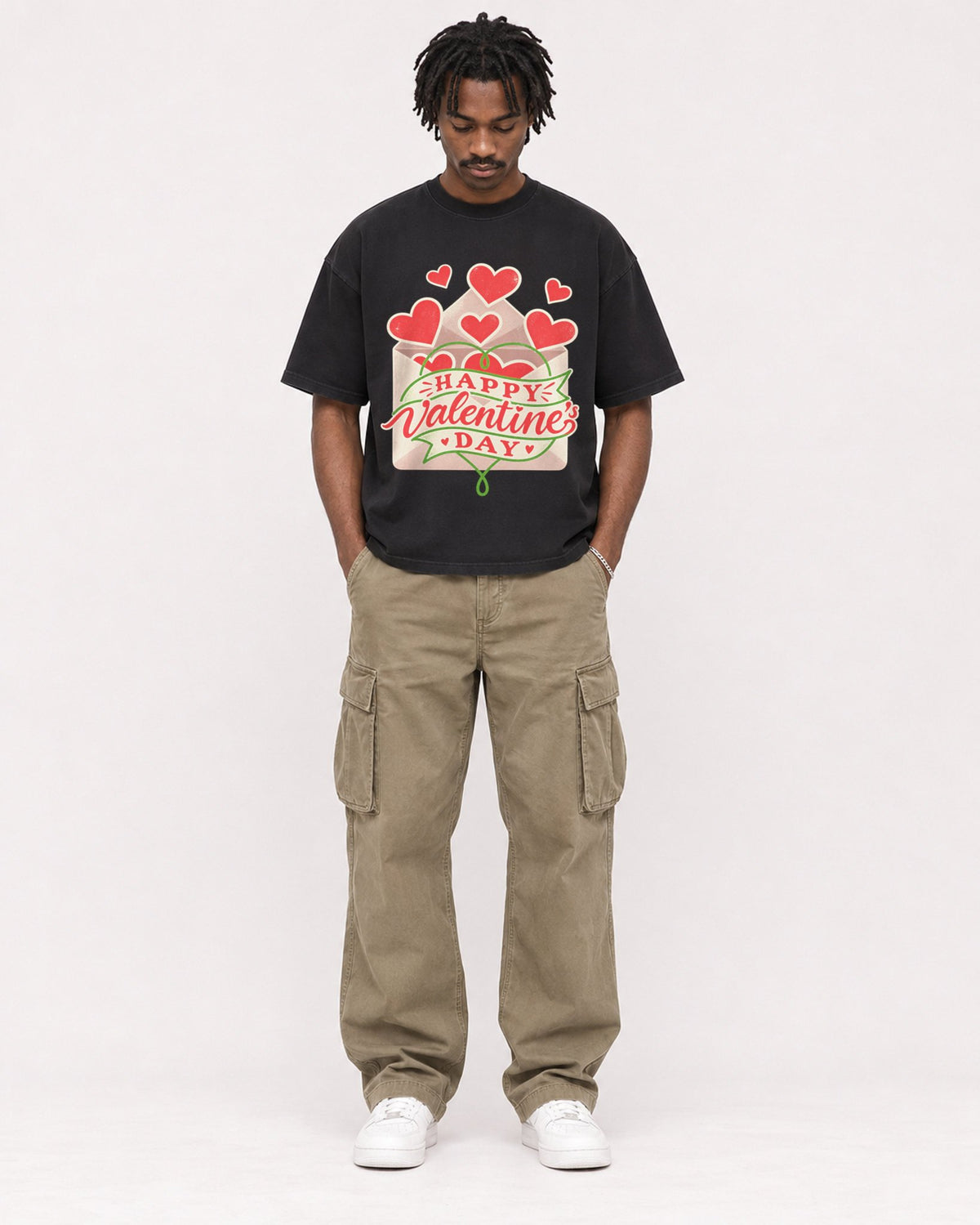 Mockup Boxy Heavyweight Tee Black male full-body 04