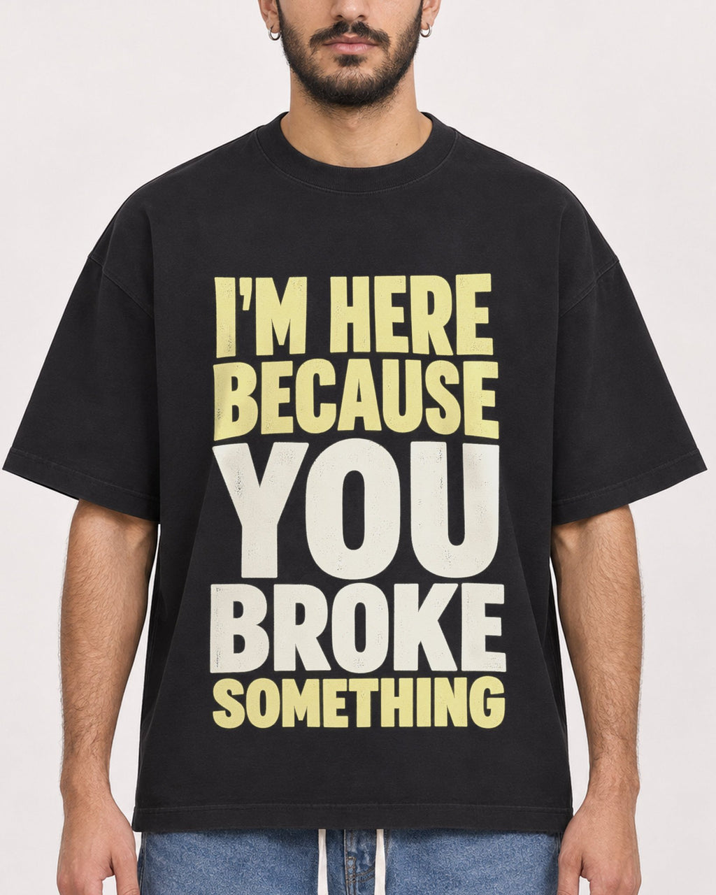 Mockup Boxy Heavyweight Tee Black male close-up 07