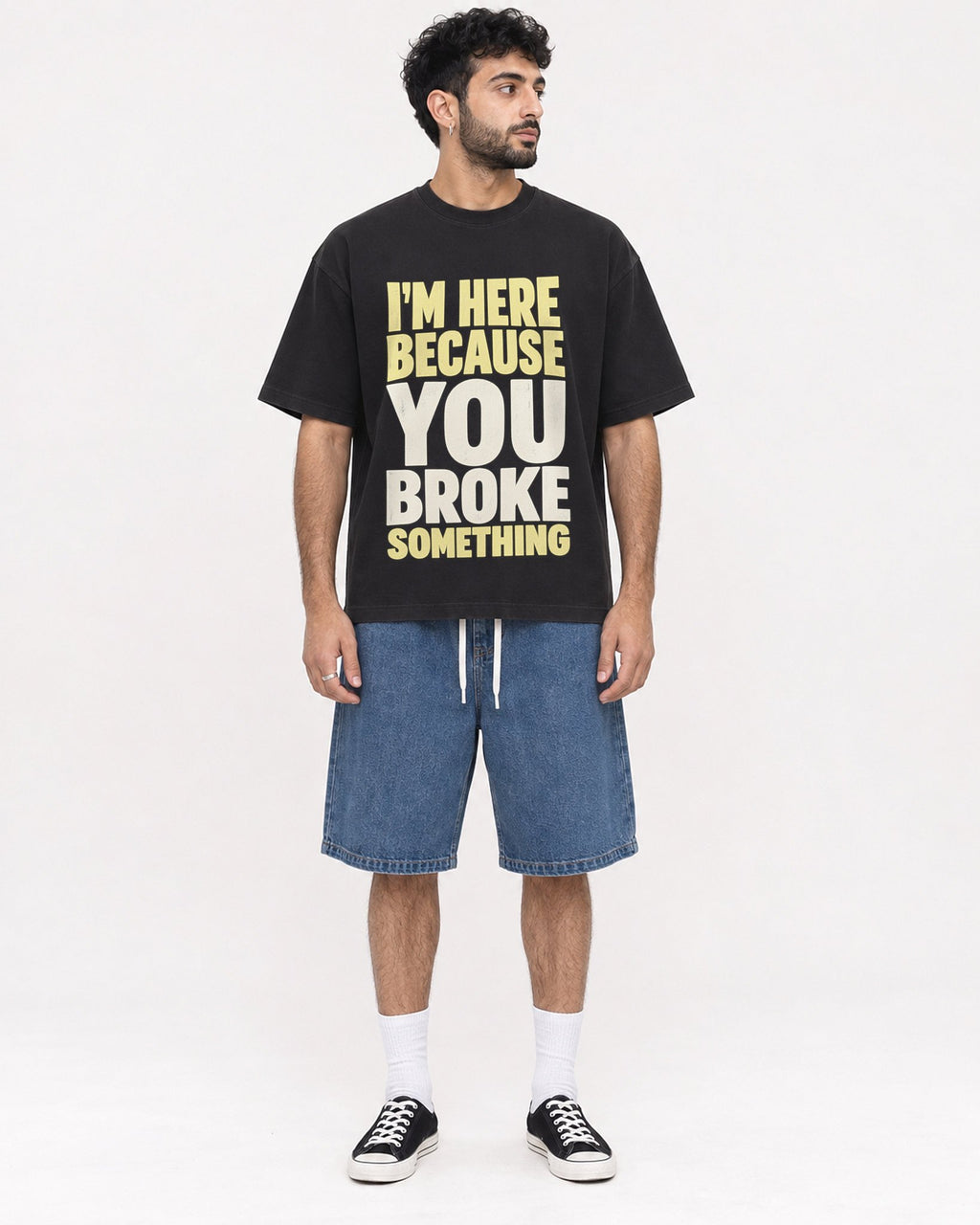 Mockup Boxy Heavyweight Tee Black male full-body 07