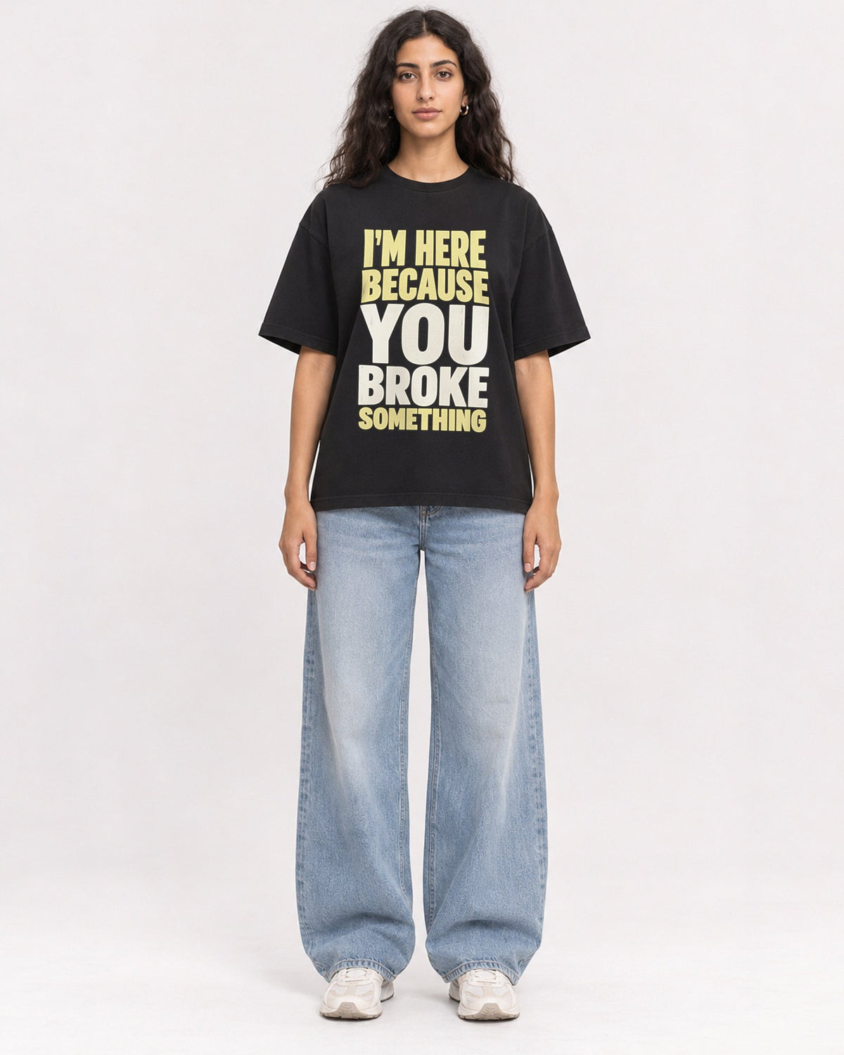 Mockup Boxy Heavyweight Tee Black female full-body 07