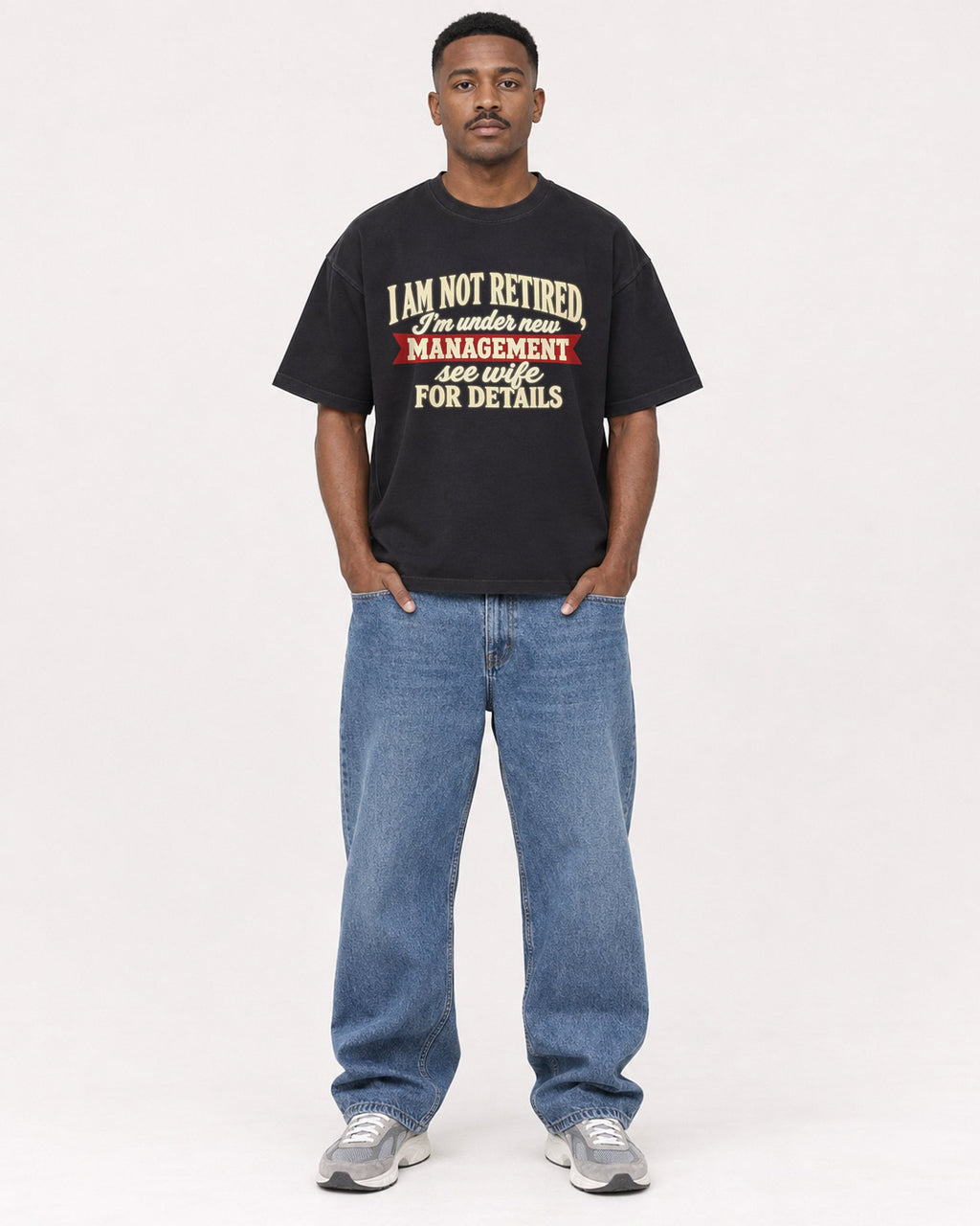 Mockup Boxy Heavyweight Tee Black male full-body 14