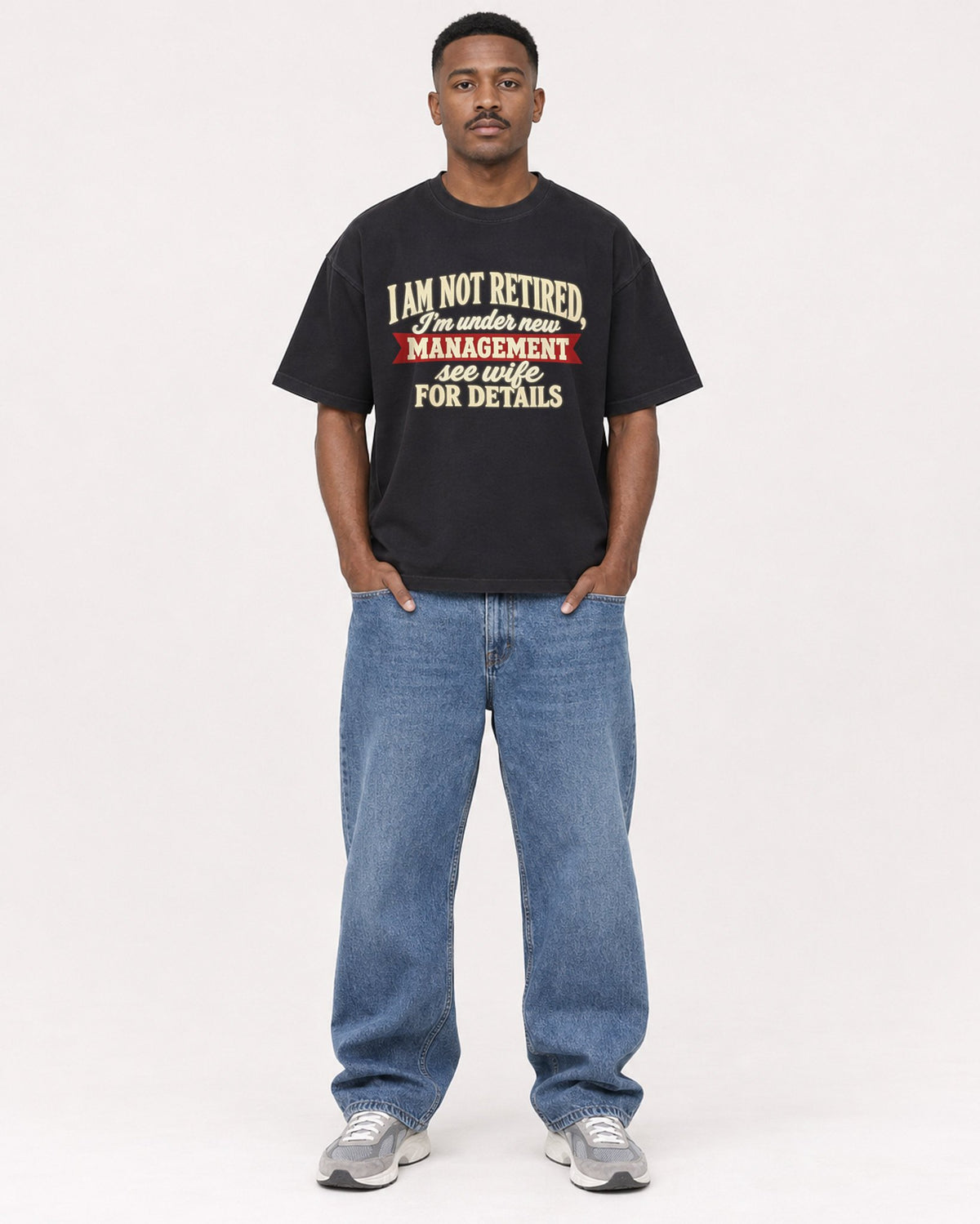 Mockup Boxy Heavyweight Tee Black male full-body 14
