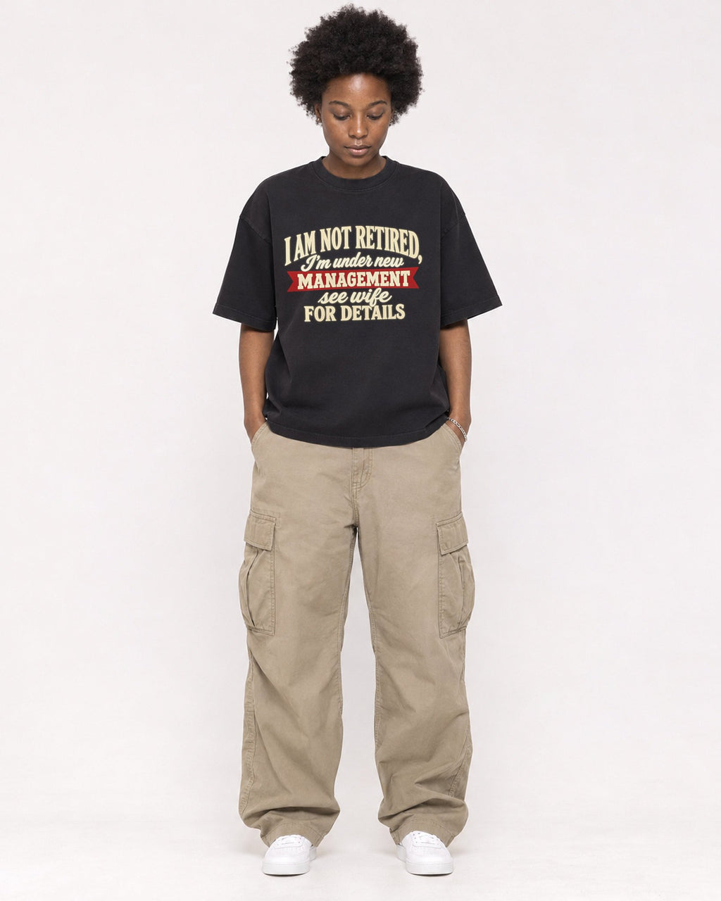 Mockup Boxy Heavyweight Tee Black female full-body 14