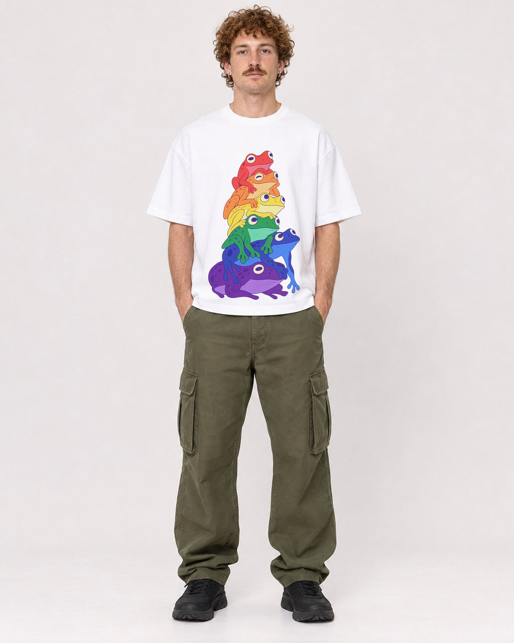 Mockup Boxy Heavyweight Tee White male full-body 09