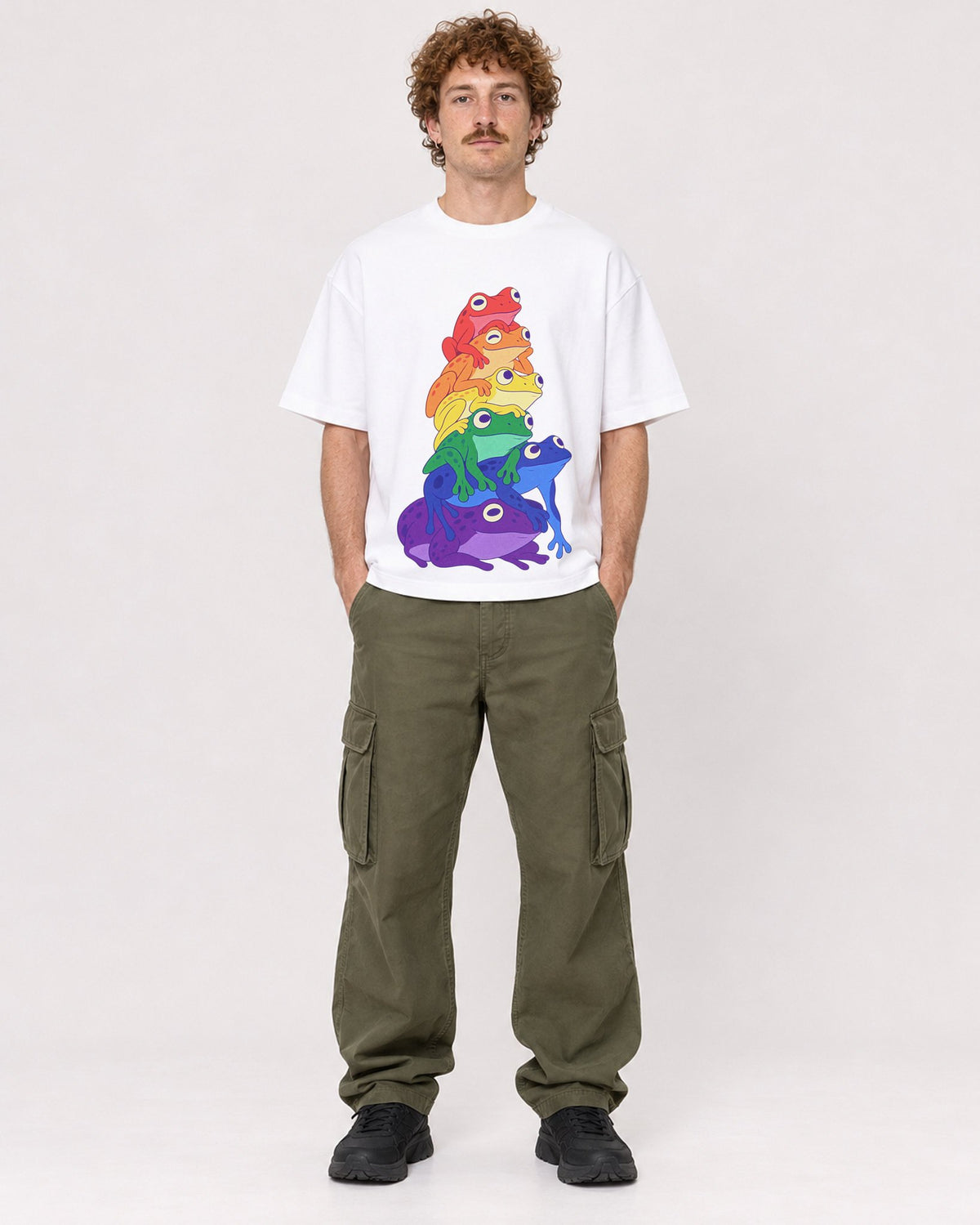 Mockup Boxy Heavyweight Tee White male full-body 09
