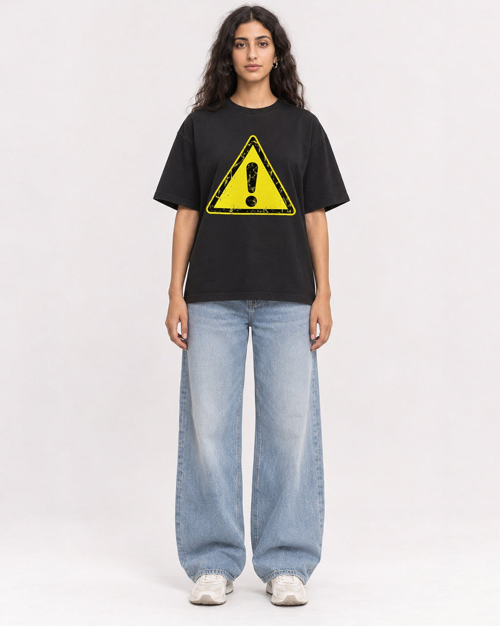 Mockup Boxy Heavyweight Tee Black female full-body 07