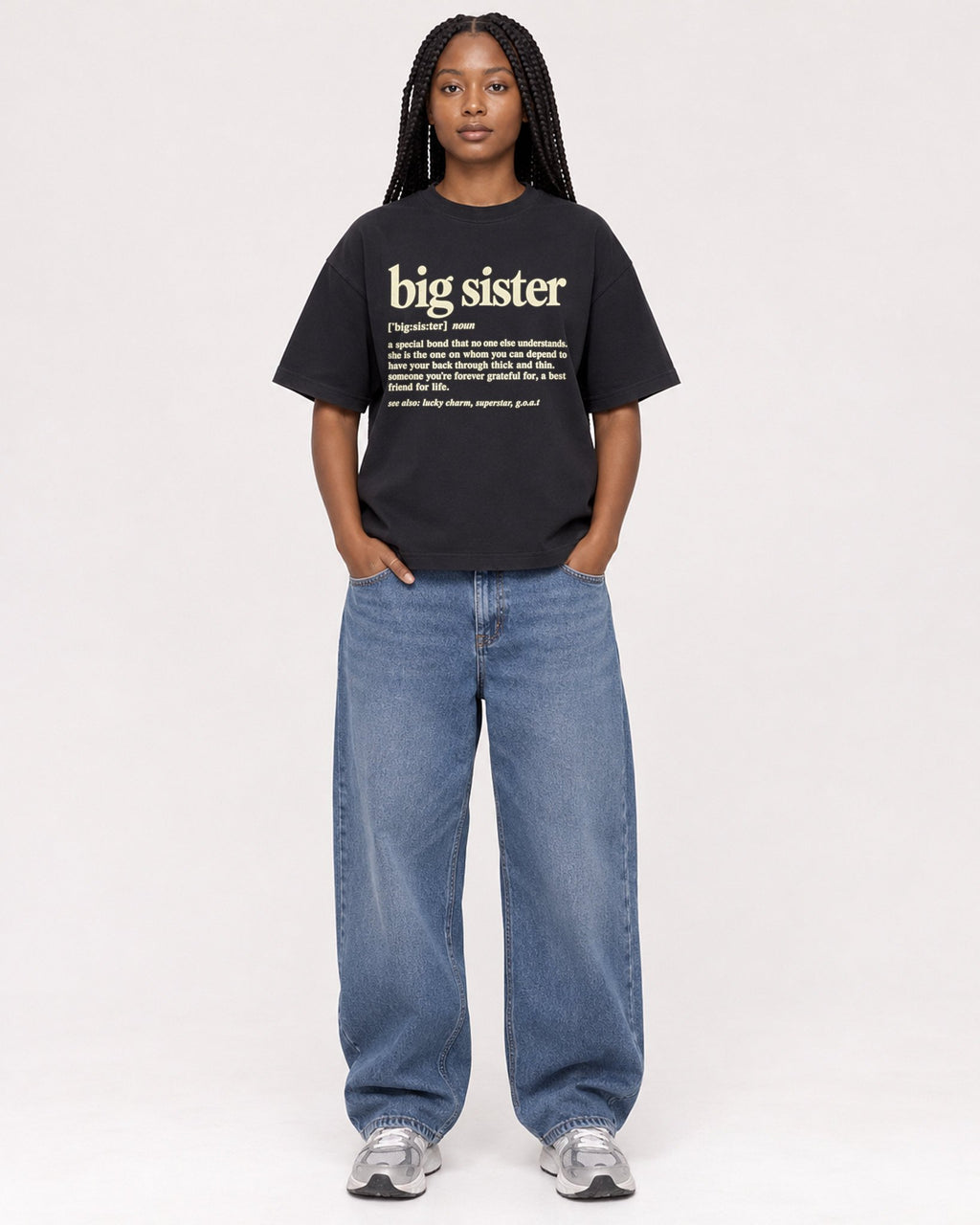 Mockup Boxy Heavyweight Tee Black female full-body 04