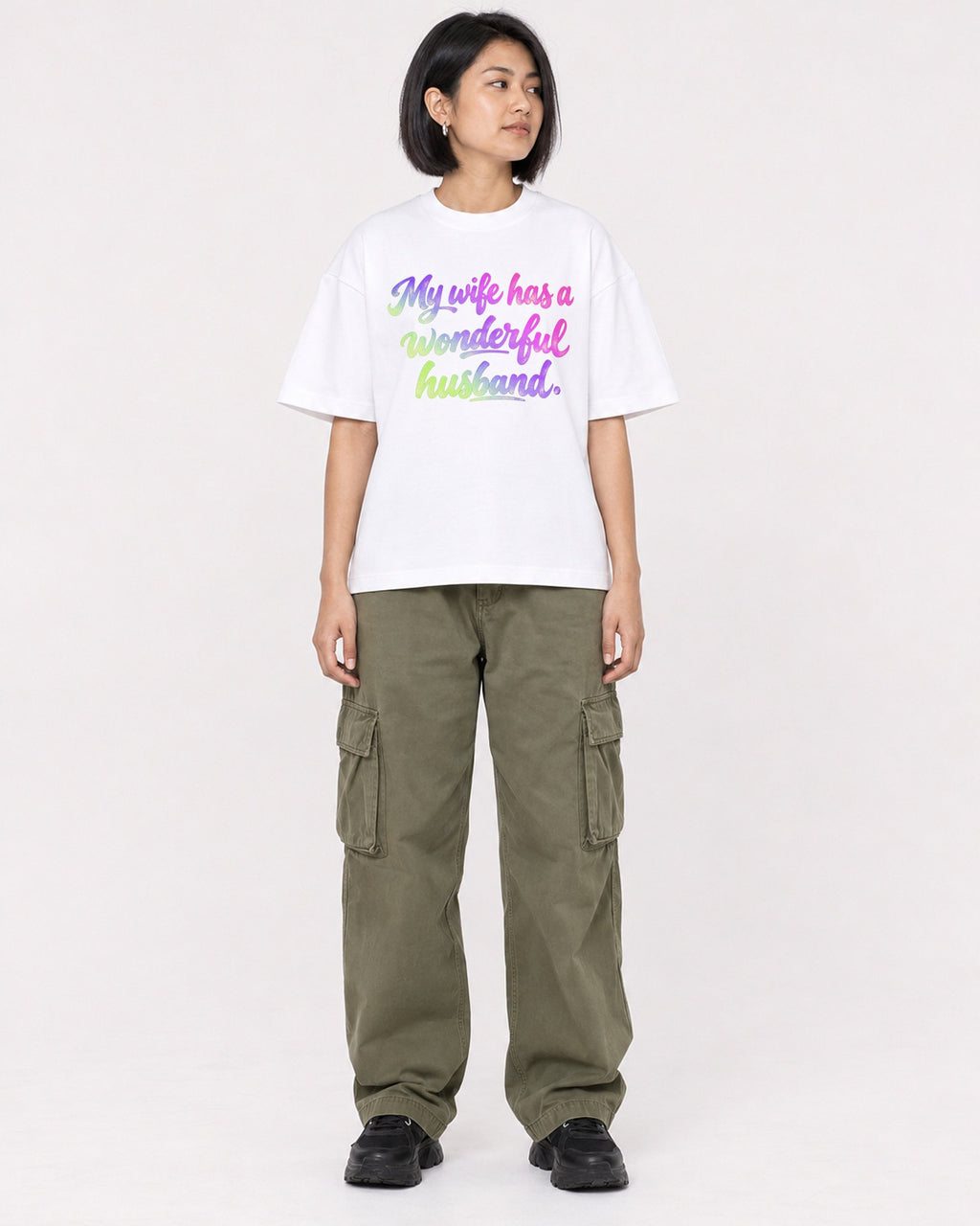 Mockup Boxy Heavyweight Tee White female full-body 32