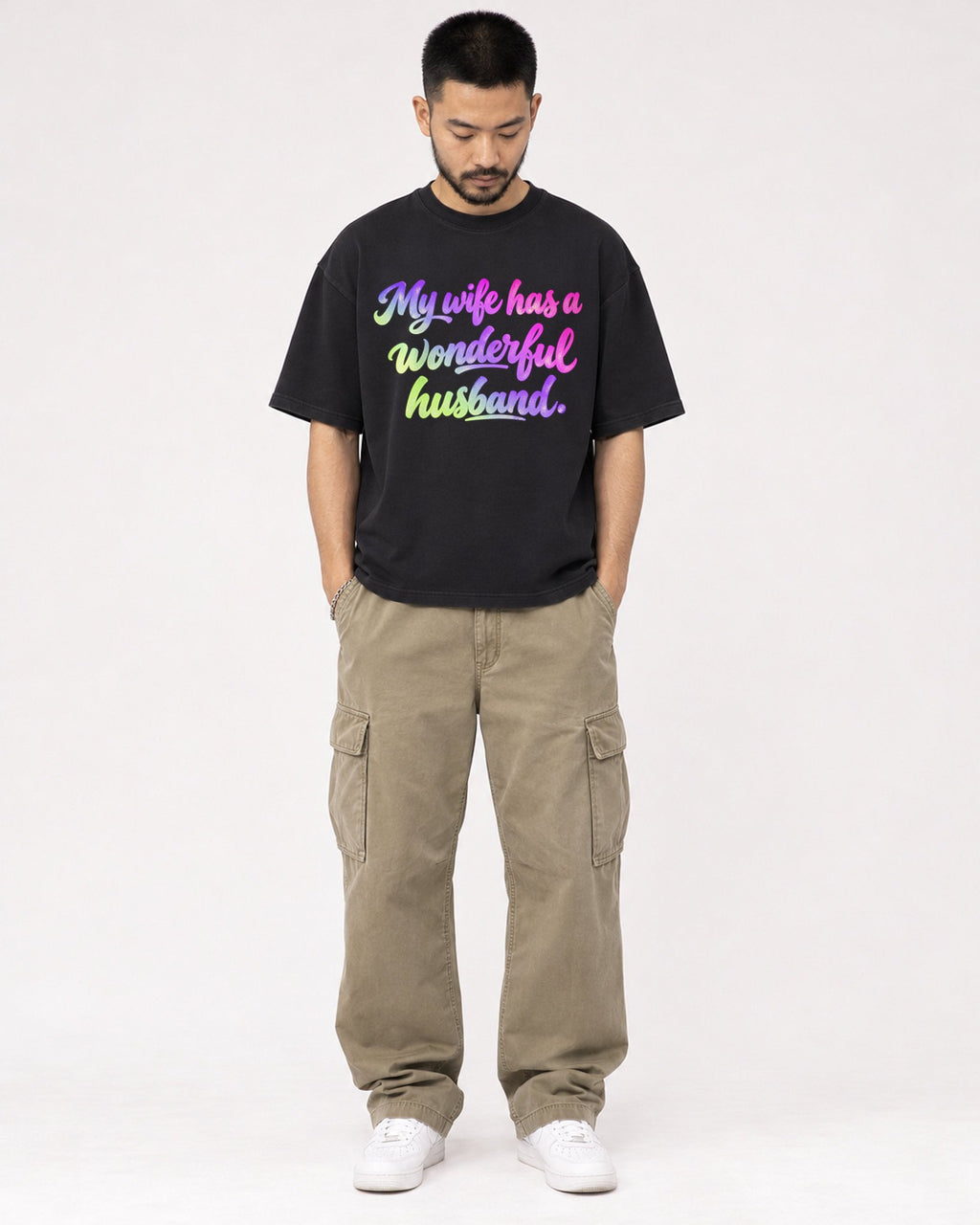 Mockup Boxy Heavyweight Tee Black male full-body 32