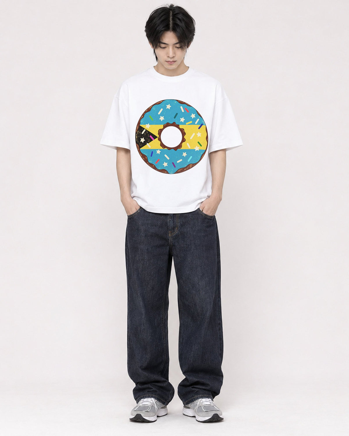 Mockup Boxy Heavyweight Tee White male full-body 11