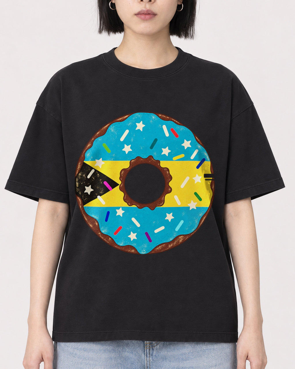Mockup Boxy Heavyweight Tee Black female close-up 11