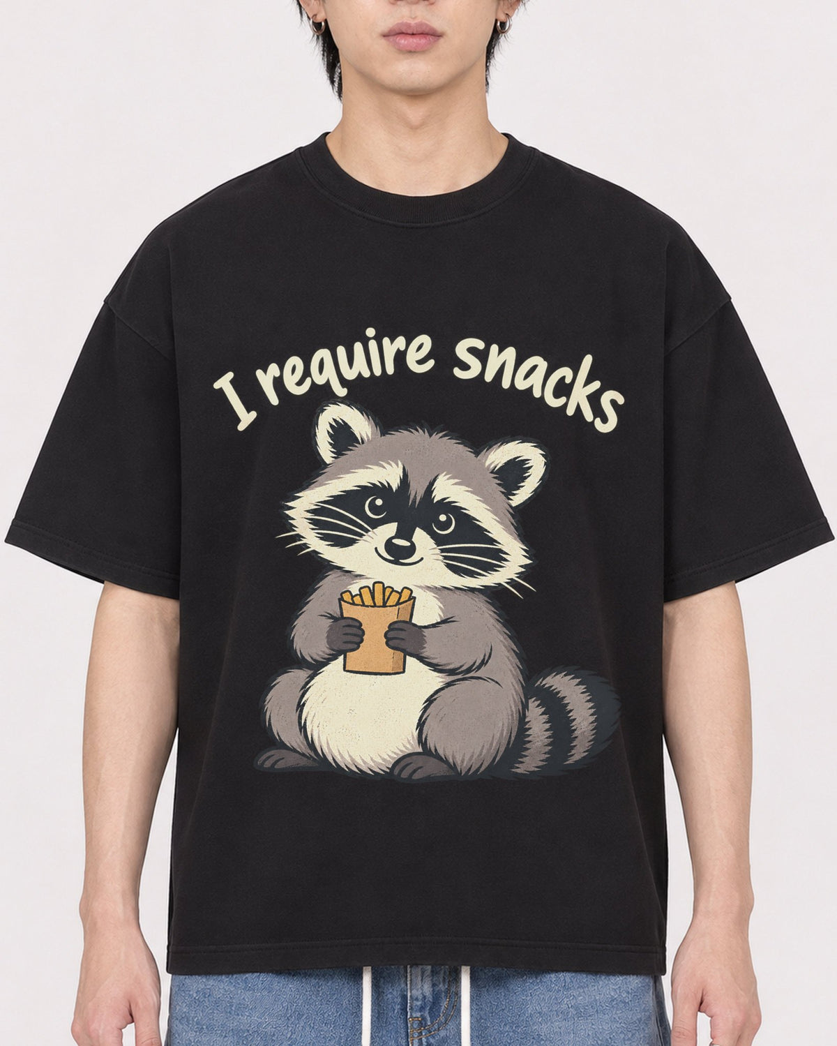 Mockup Boxy Heavyweight Tee Black male close-up 11