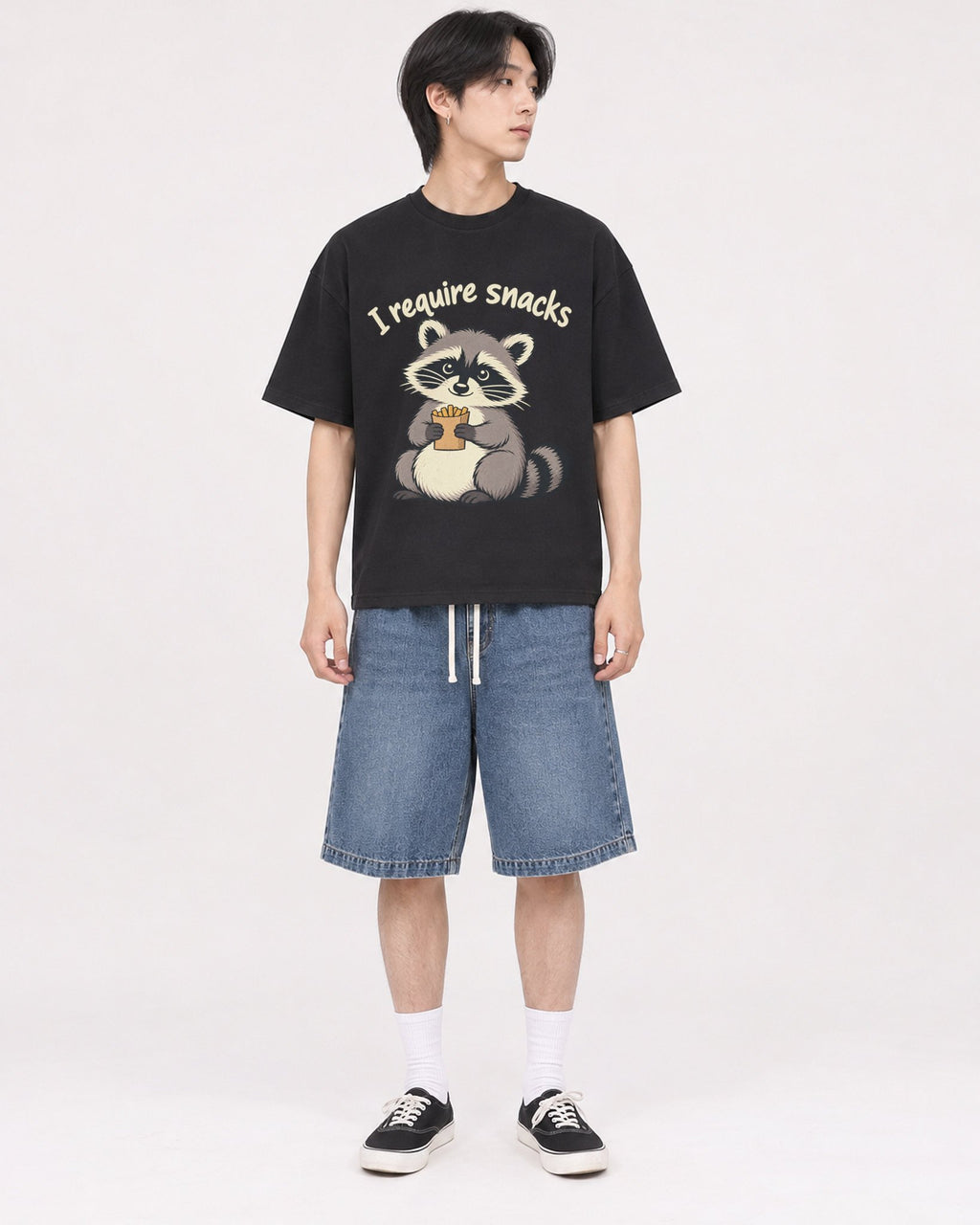 Mockup Boxy Heavyweight Tee Black male full-body 11