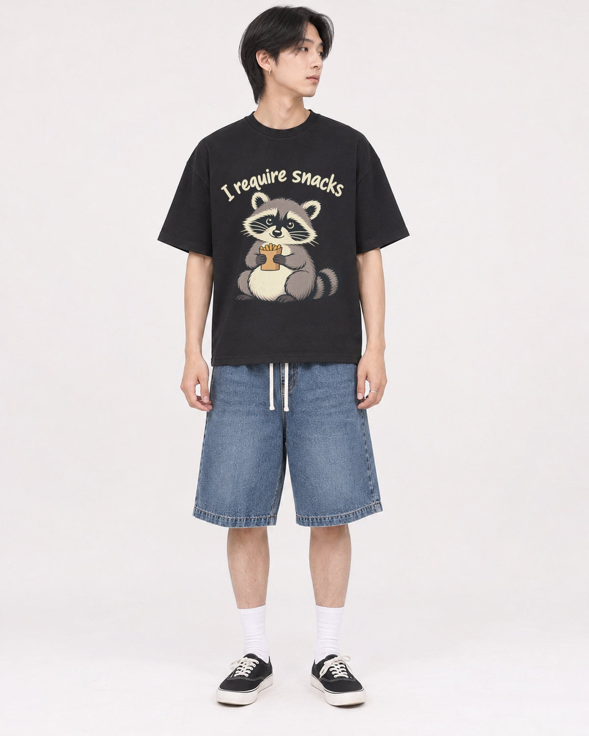 Mockup Boxy Heavyweight Tee Black male full-body 11