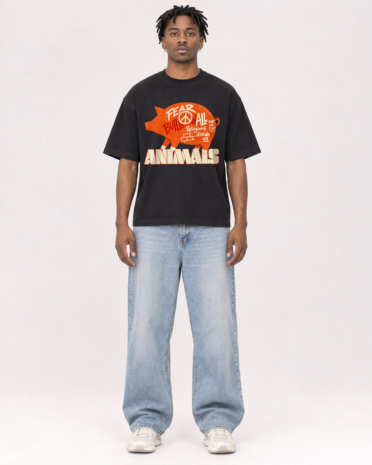 Mockup Boxy Heavyweight Tee Black male full-body 05