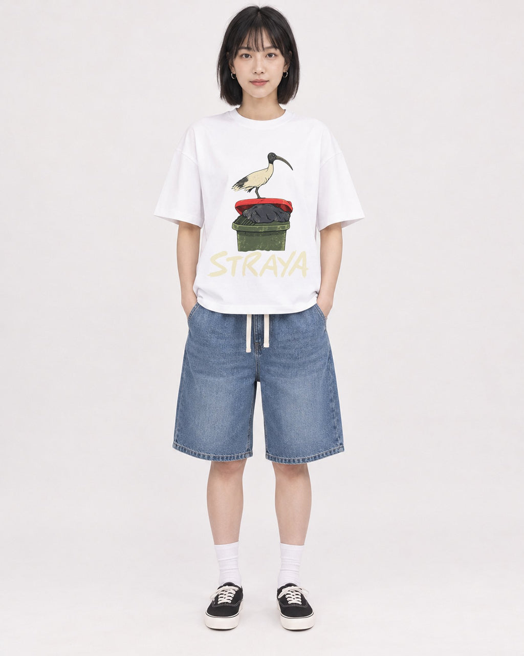 Mockup Boxy Heavyweight Tee White female full-body 11