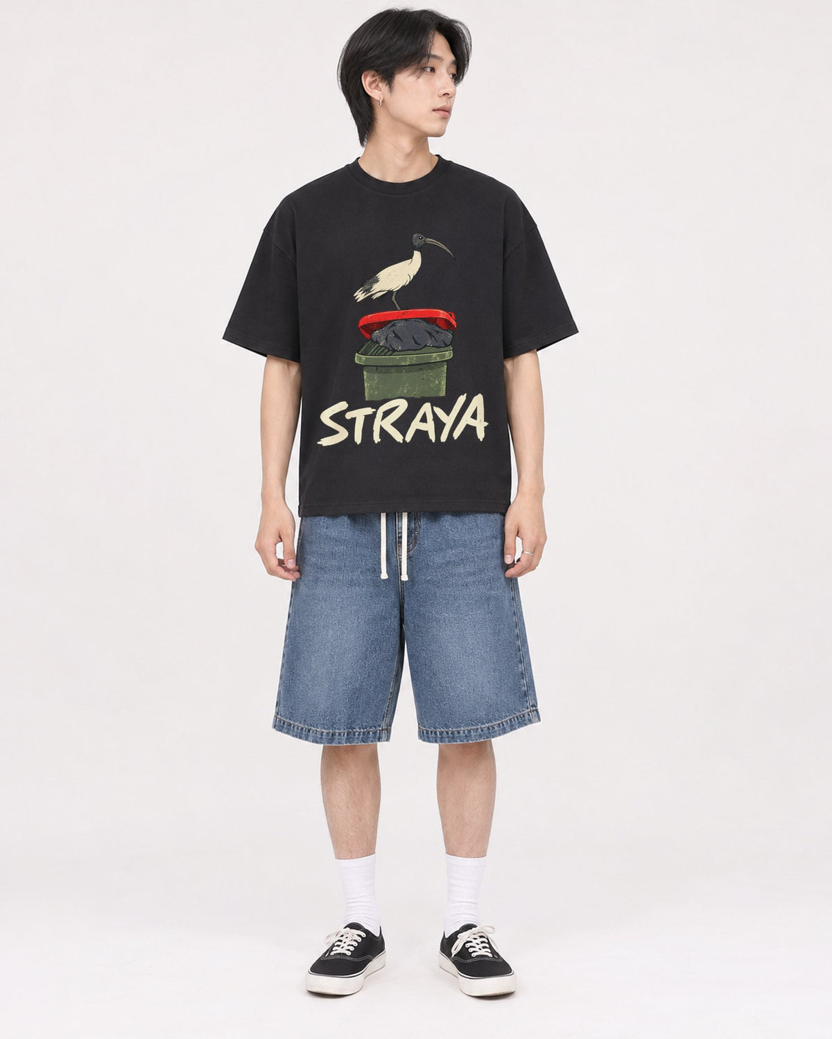 Mockup Boxy Heavyweight Tee Black male full-body 11