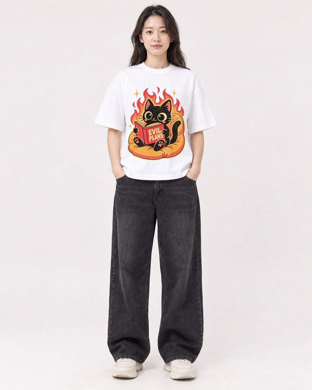Mockup Boxy Heavyweight Tee White female full-body 03