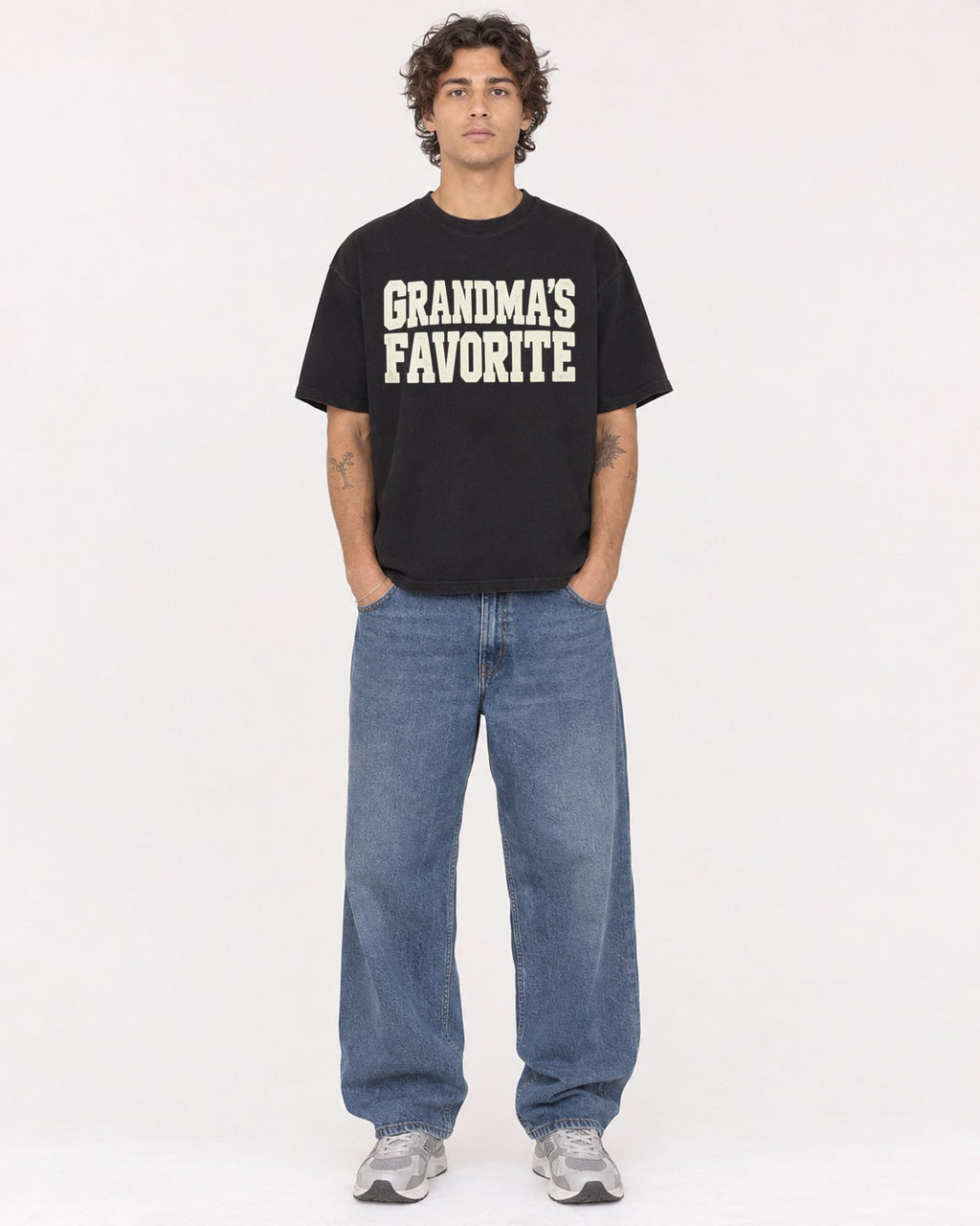 Mockup Boxy Heavyweight Tee Black male full-body 30