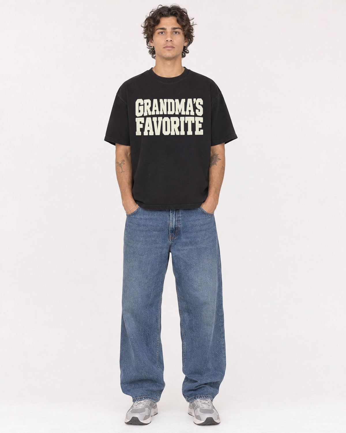 Mockup Boxy Heavyweight Tee Black male full-body 30