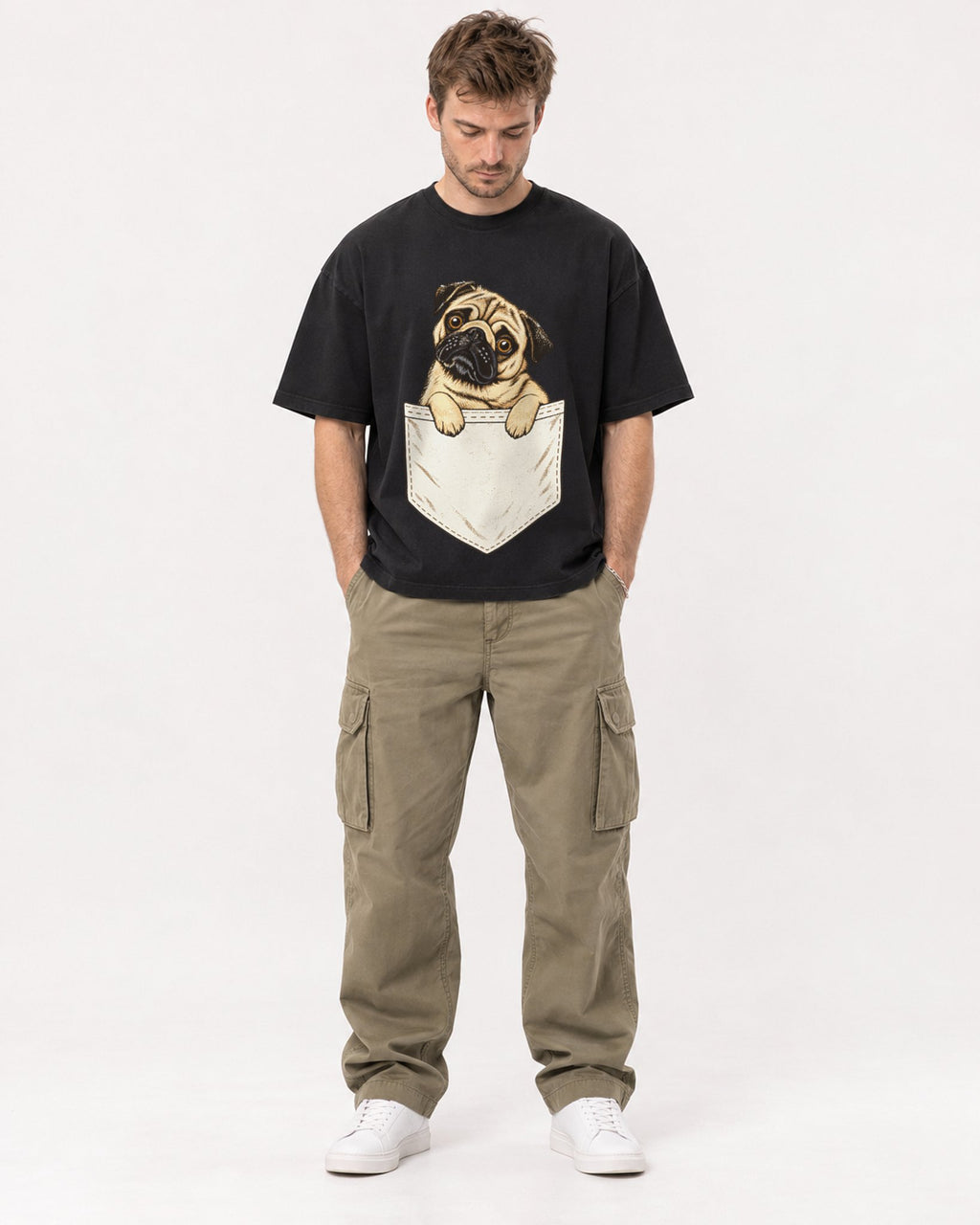 Mockup Boxy Heavyweight Tee Black male full-body 08