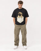 Mockup Boxy Heavyweight Tee Black male full-body 08