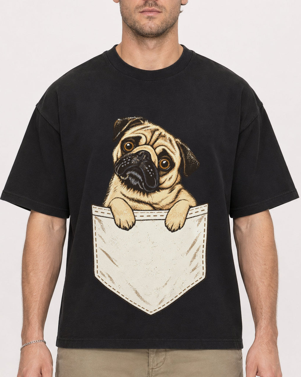 Mockup Boxy Heavyweight Tee Black male close-up 08