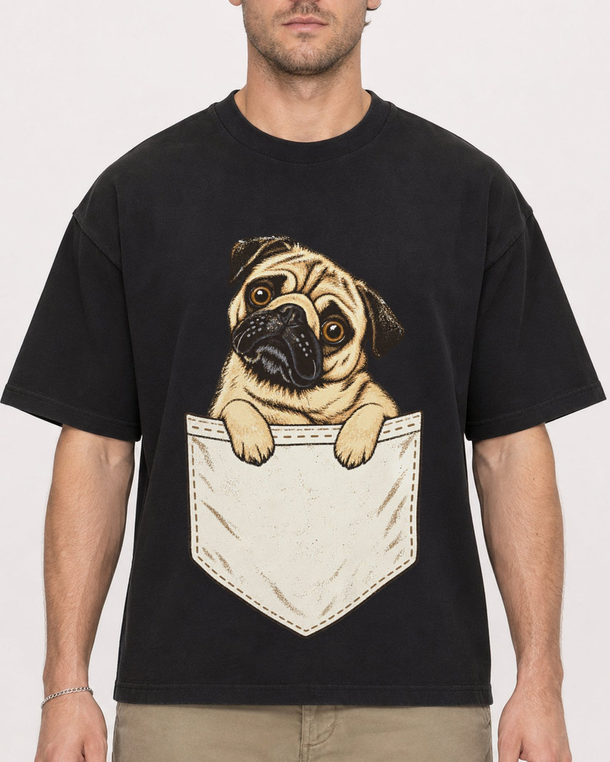 Mockup Boxy Heavyweight Tee Black male close-up 08