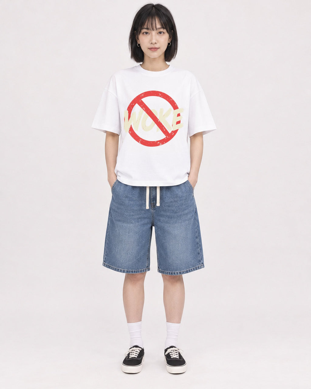 Mockup Boxy Heavyweight Tee White female full-body 11