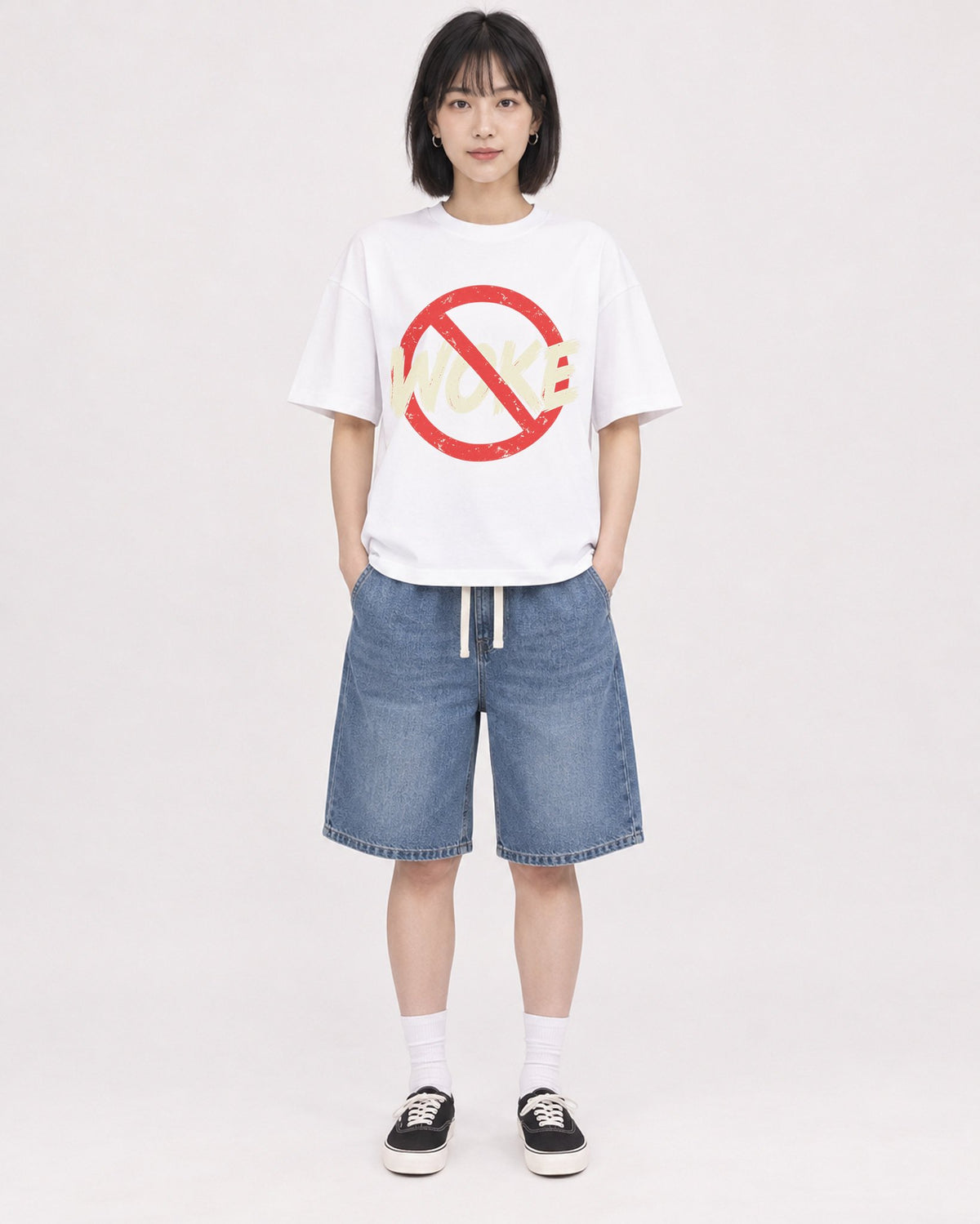 Mockup Boxy Heavyweight Tee White female full-body 11