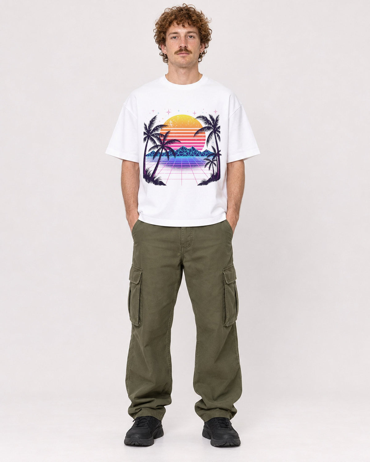 Mockup Boxy Heavyweight Tee White male full-body 09