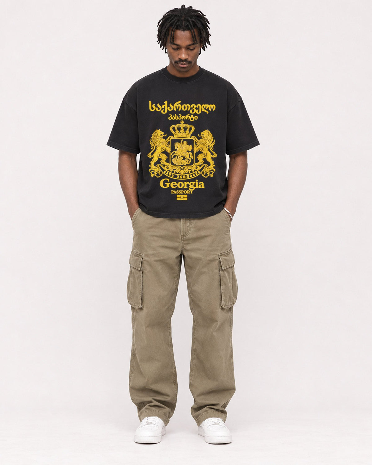 Mockup Boxy Heavyweight Tee Black male full-body 04