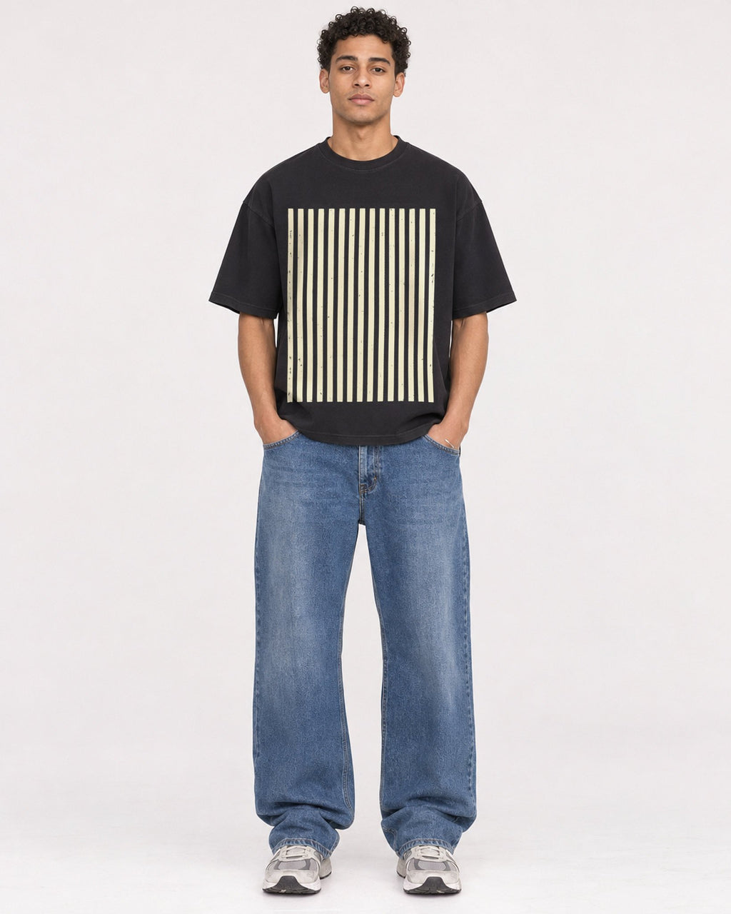 Mockup Boxy Heavyweight Tee Black male full-body 10